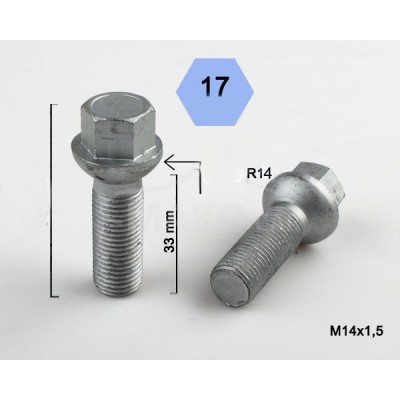 Ratų varžtai  M14x1.5x33 H17 R14