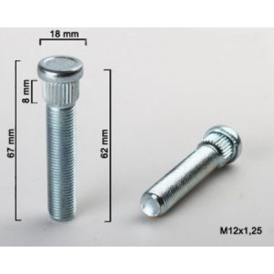 Wheel lug stud M12x1.5x62 Conical  Silver